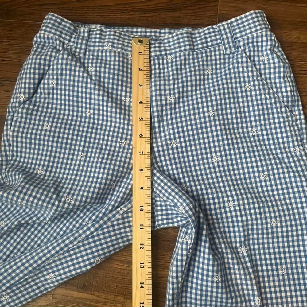Vintage Blue White Gingham‎ Womens Capri Pants Floral Embroidery Cottagecore Y2K - Picture 6 of 8